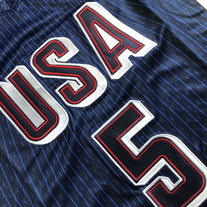 2024 Olympic USA Edwards #5 Blue Top Quality Dense Embroidery NBA Jersey