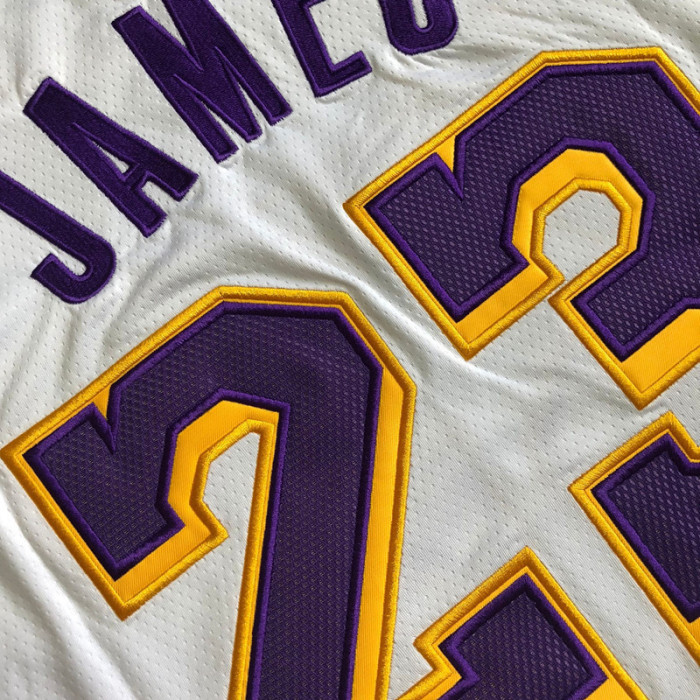 Lakers James #23 White Retro Top Quality Dense Embroidery NBA Jersey