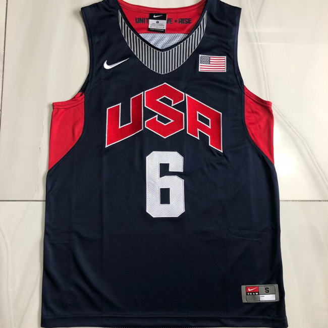 2012 Olympic USA James #6 Blue Top Quality Dense Embroidery NBA Jersey