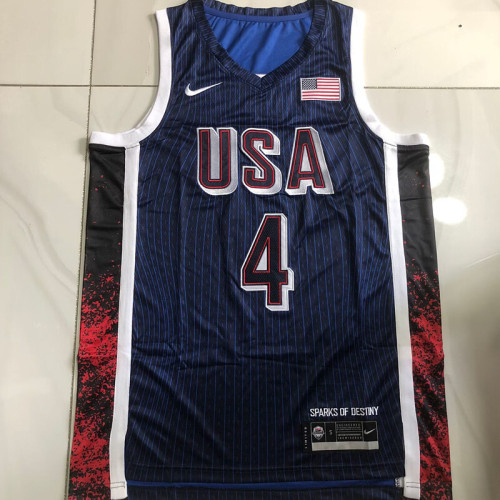 2024 Olympic USA Curry #4 Blue Top Quality Dense Embroidery NBA Jersey