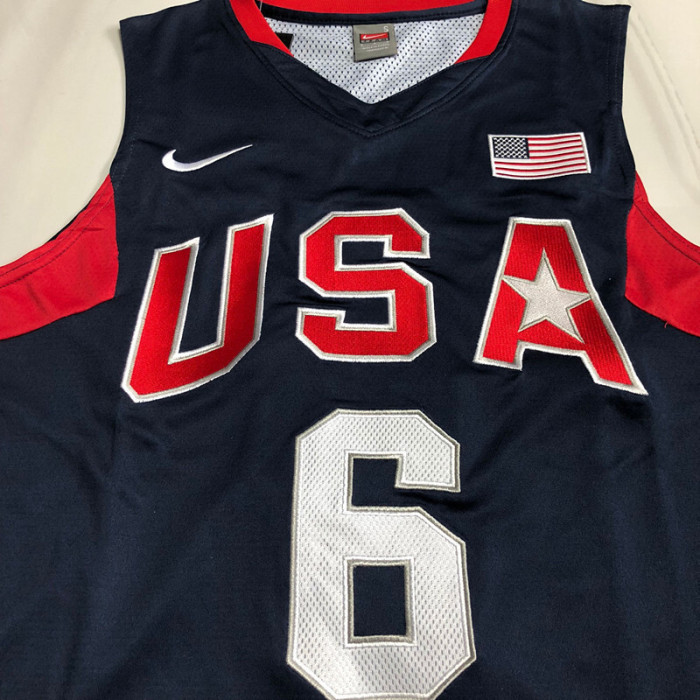 2008 Olympic USA James #6 Blue Top Quality Dense Embroidery NBA Jersey