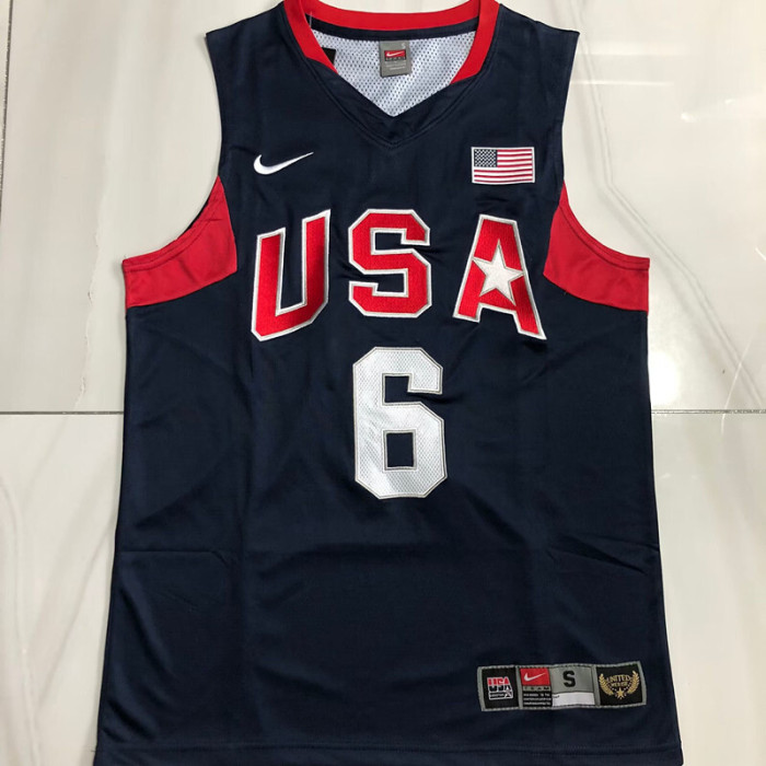 2008 Olympic USA James #6 Blue Top Quality Dense Embroidery NBA Jersey