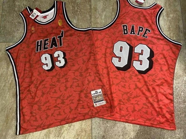 1993 M&N Heat BAPE #93 Retro Top Quality Dense Embroidery NBA Jersey