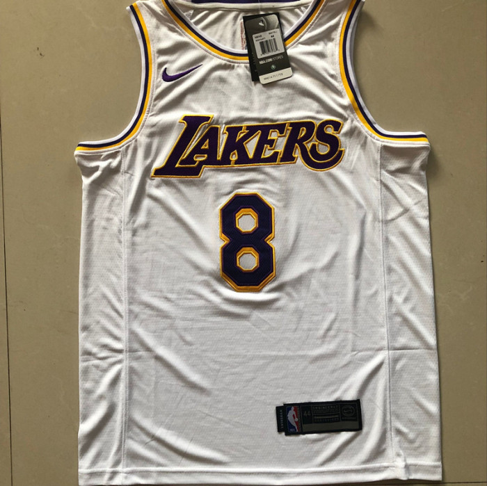 Lakers Bryant #8 White Retro Top Quality Dense Embroidery NBA Jersey