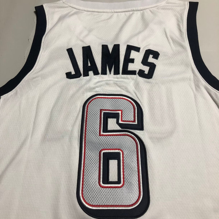 2024 Olympic USA James #6 White Top Quality Dense Embroidery NBA Jersey