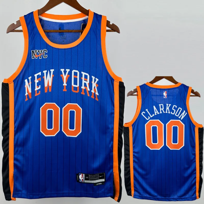 23-24 KNICKS CLARKSON #00 Blue City Edition Top Quality Hot Pressing NBA Jersey