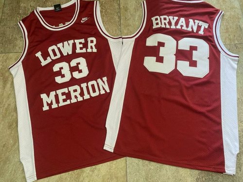 1996 Lower Merion Bryant #33 Red Retro Top Quality Dense Embroidery NBA Jersey