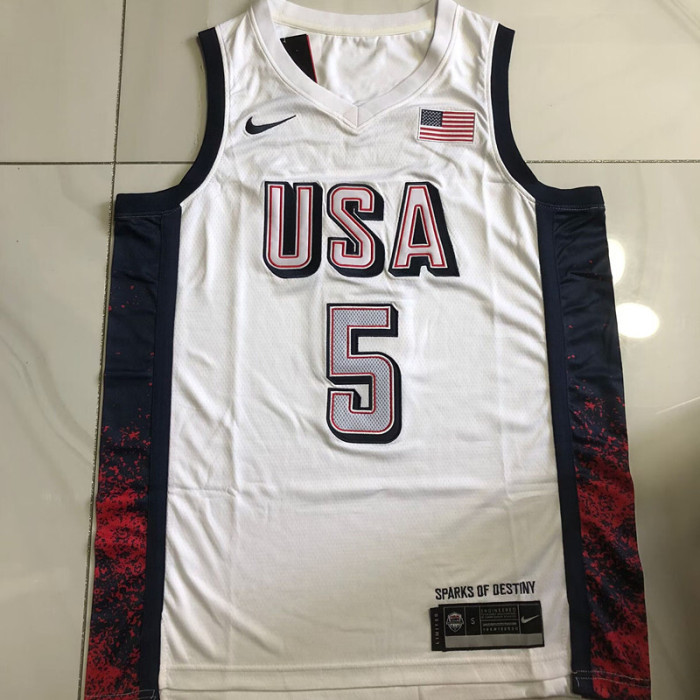 2024 Olympic USA Edwards #5 White Top Quality Dense Embroidery NBA Jersey