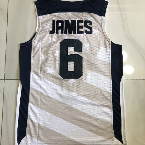 2012 Olympic USA James #6 White Top Quality Dense Embroidery NBA Jersey