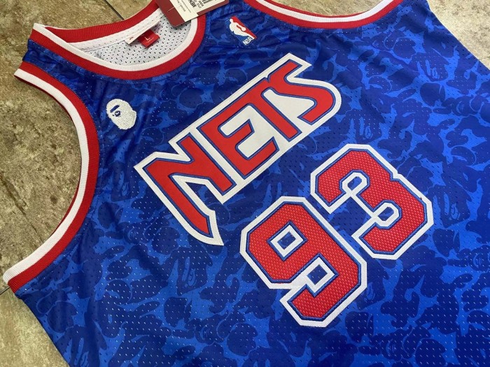 1993 M&N Nets BAPE #93 Retro Top Quality Dense Embroidery NBA Jersey