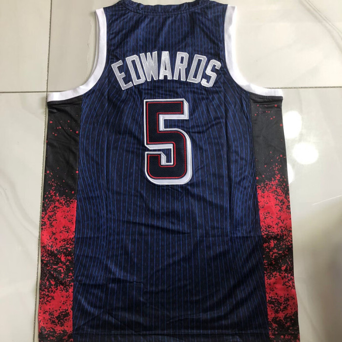 2024 Olympic USA Edwards #5 Blue Top Quality Dense Embroidery NBA Jersey