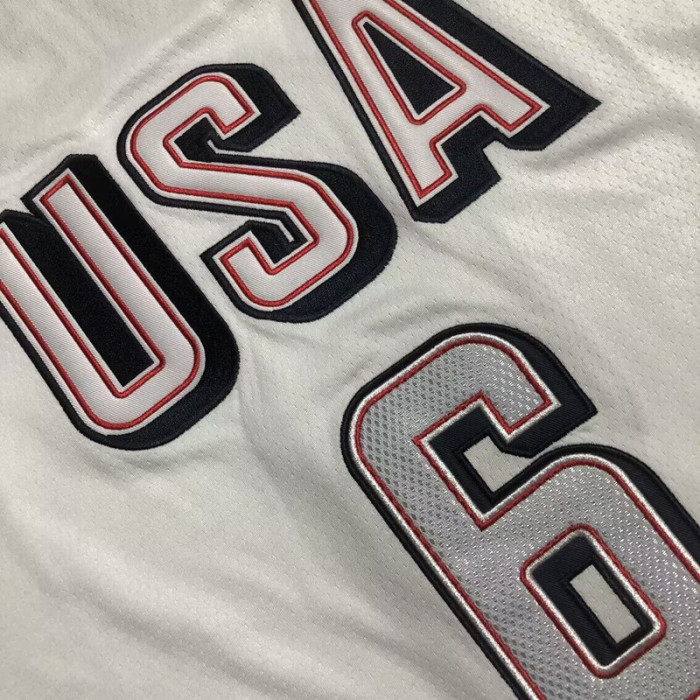 2024 Olympic USA James #6 White Top Quality Dense Embroidery NBA Jersey