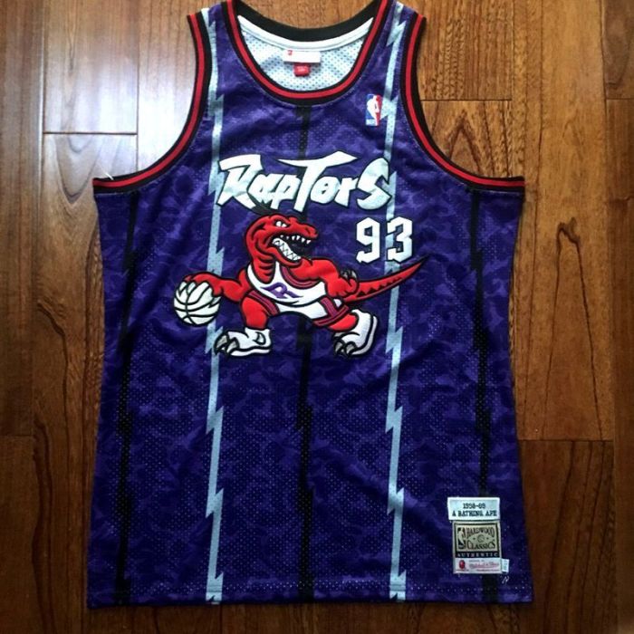 1998-1999 M&N Raptors BAPE #93 Retro Top Quality Dense Embroidery NBA Jersey