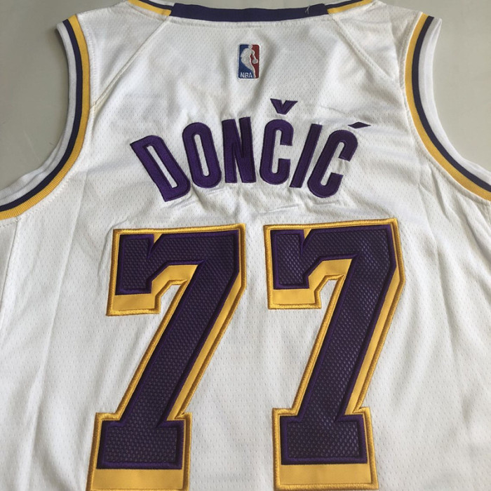 2025 Lakers Doncic #77 White Top Quality Dense Embroidery NBA Jersey