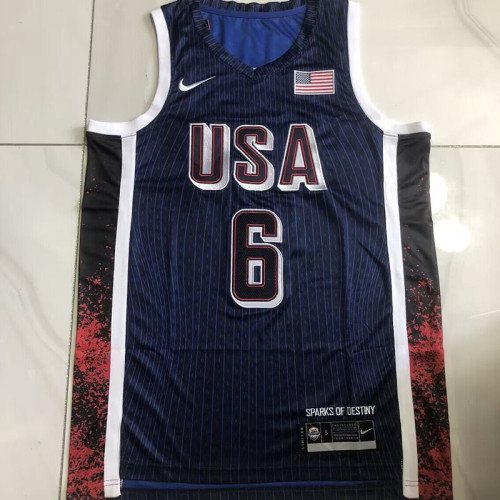 2024 Olympic USA James #6 Blue Top Quality Dense Embroidery NBA Jersey