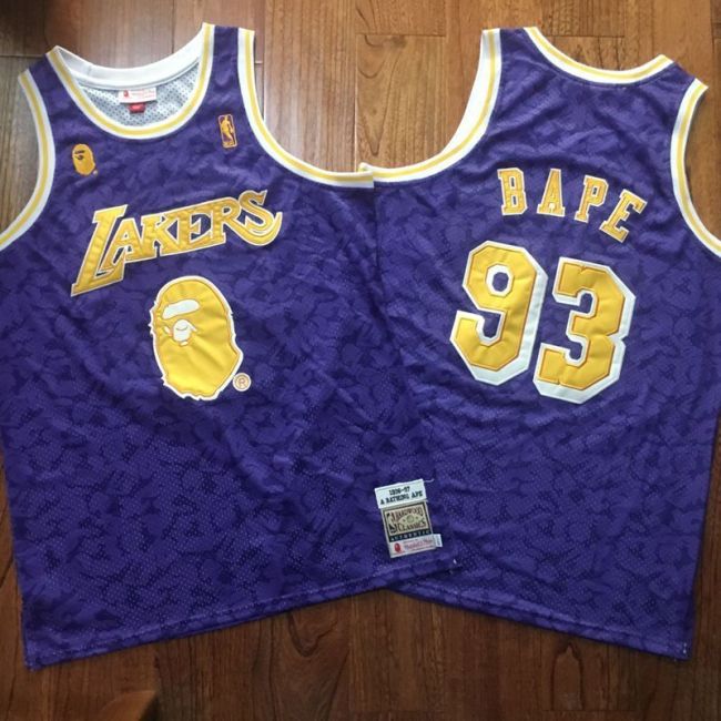 1996-1997 M&N Lakers BAPE #93 Retro Top Quality Dense Embroidery NBA Jersey