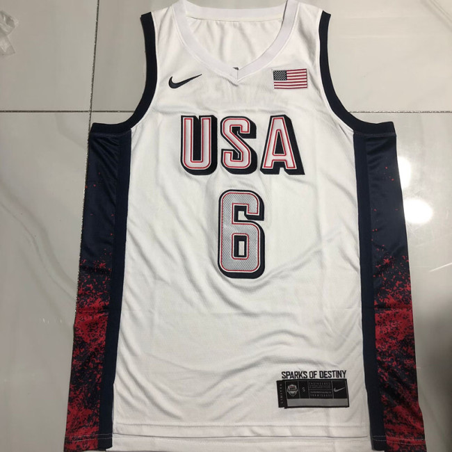 2024 Olympic USA James #6 White Top Quality Dense Embroidery NBA Jersey