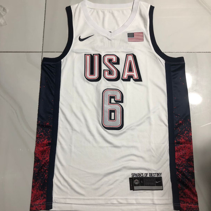 2024 Olympic USA James #6 White Top Quality Dense Embroidery NBA Jersey
