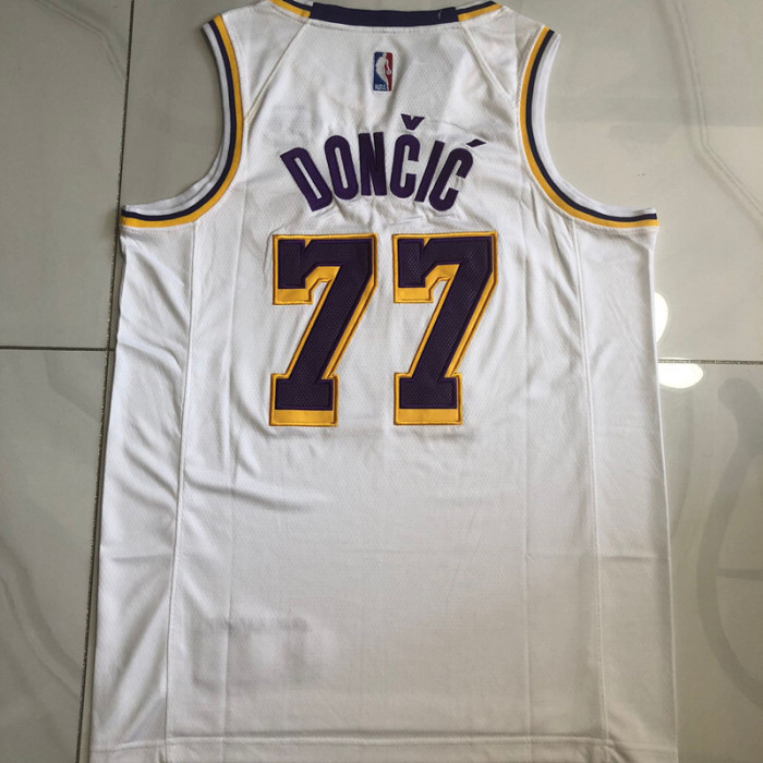 2025 Lakers Doncic #77 White Top Quality Dense Embroidery NBA Jersey