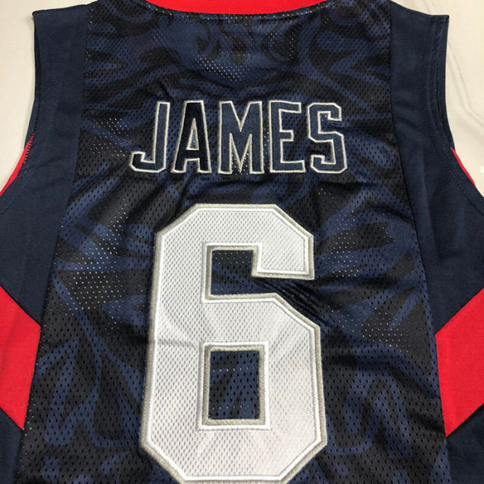 2008 Olympic USA James #6 Blue Top Quality Dense Embroidery NBA Jersey