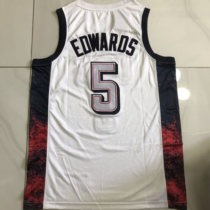 2024 Olympic USA Edwards #5 White Top Quality Dense Embroidery NBA Jersey