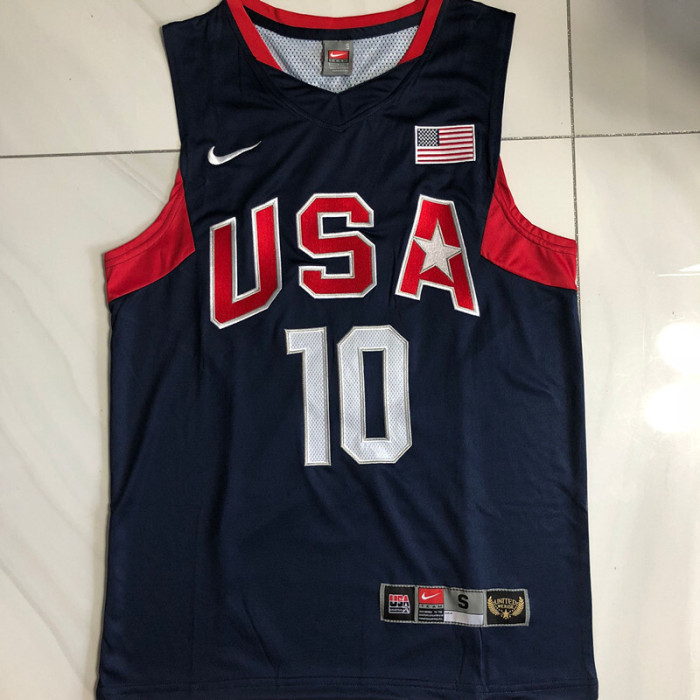 2008 Olympic USA Bryant #10 Blue Top Quality Dense Embroidery NBA Jersey