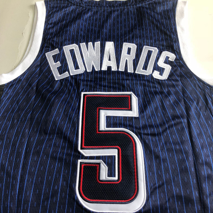 2024 Olympic USA Edwards #5 Blue Top Quality Dense Embroidery NBA Jersey
