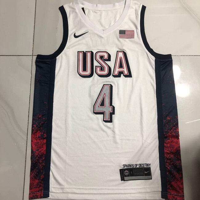 2024 Olympic USA Curry #4 White Top Quality Dense Embroidery NBA Jersey