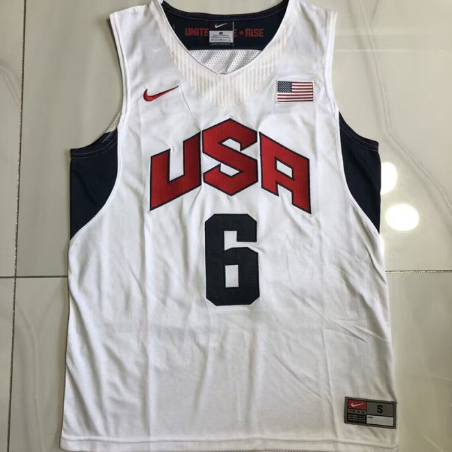 2012 Olympic USA James #6 White Top Quality Dense Embroidery NBA Jersey