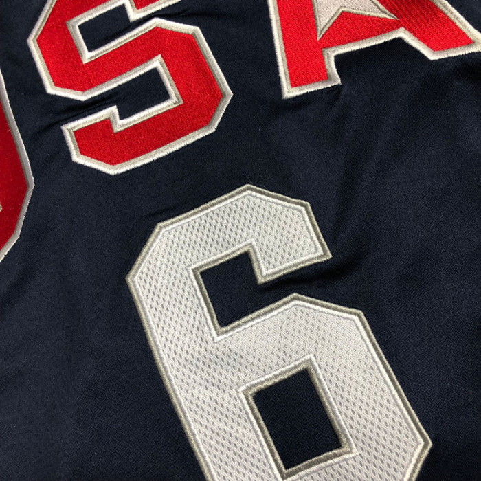 2008 Olympic USA James #6 Blue Top Quality Dense Embroidery NBA Jersey