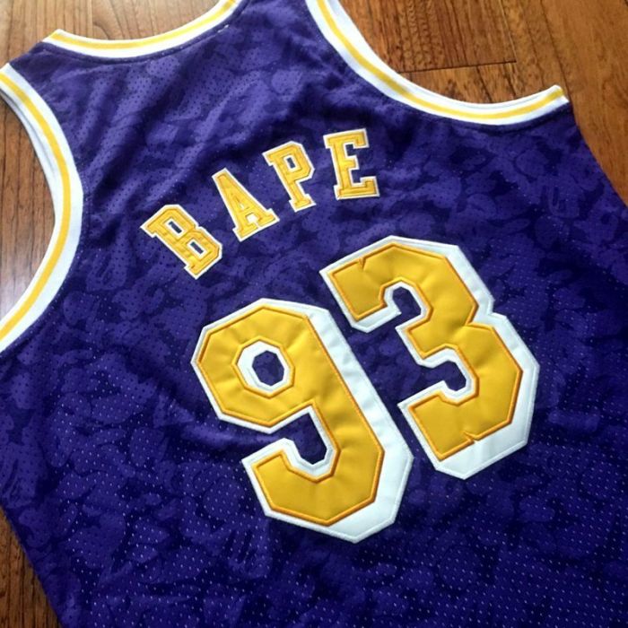 1996-1997 M&N Lakers BAPE #93 Retro Top Quality Dense Embroidery NBA Jersey