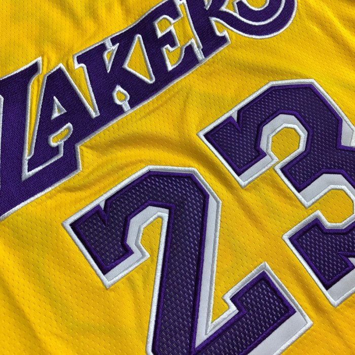 Lakers James #23 Yellow Retro Top Quality Dense Embroidery NBA Jersey