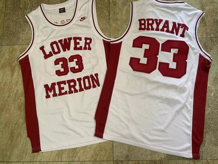 1996 Lower Merion Bryant #33 White Retro Top Quality Dense Embroidery NBA Jersey