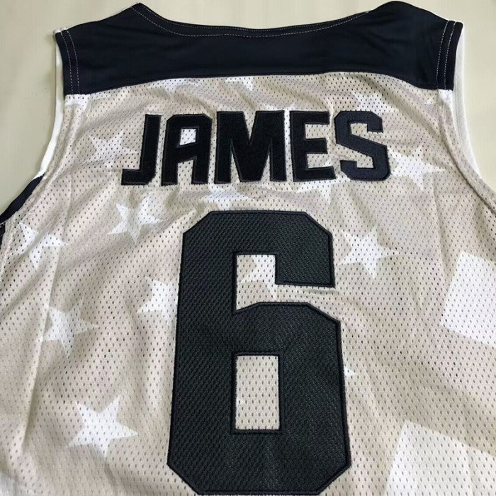 2012 Olympic USA James #6 White Top Quality Dense Embroidery NBA Jersey