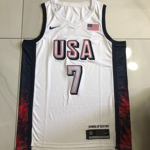 2024 Olympic USA Durant #7 White Top Quality Dense Embroidery NBA Jersey