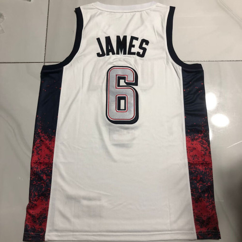 2024 Olympic USA James #6 White Top Quality Dense Embroidery NBA Jersey