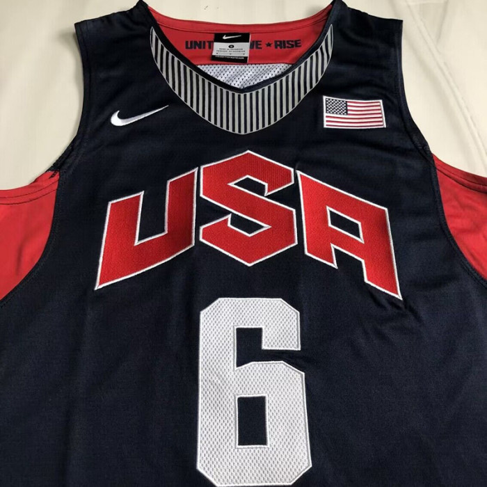 2012 Olympic USA James #6 Blue Top Quality Dense Embroidery NBA Jersey