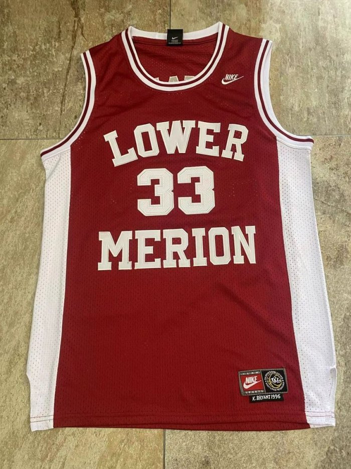 1996 Lower Merion Bryant #33 Red Retro Top Quality Dense Embroidery NBA Jersey