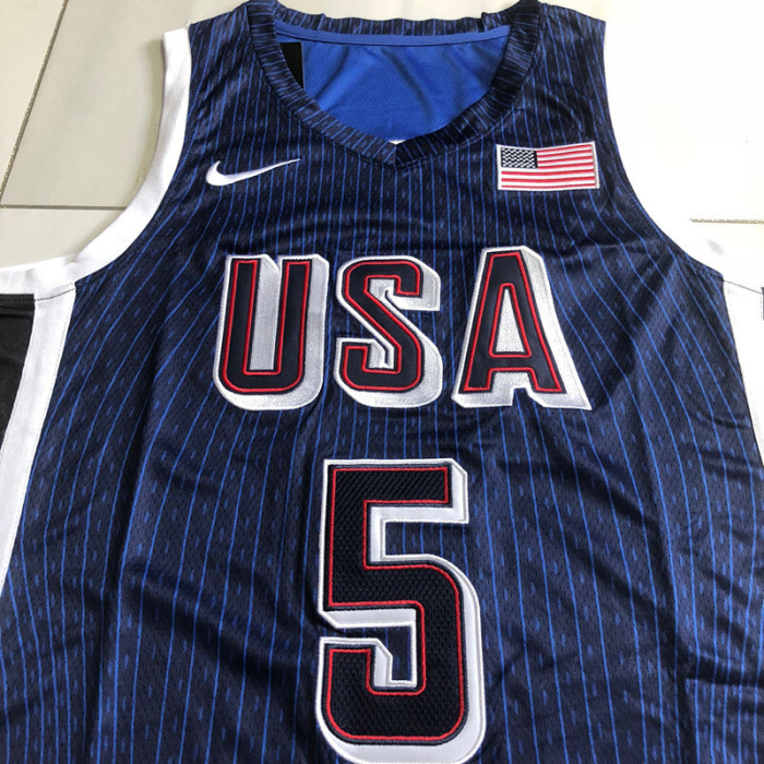2024 Olympic USA Edwards #5 Blue Top Quality Dense Embroidery NBA Jersey