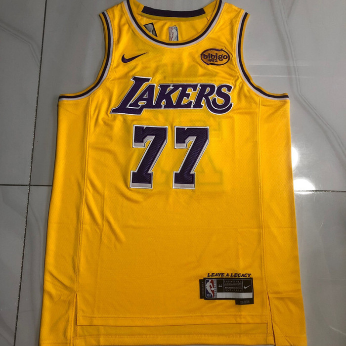 2025 Lakers Doncic #77 Yellow Top Quality Dense Embroidery NBA Jersey
