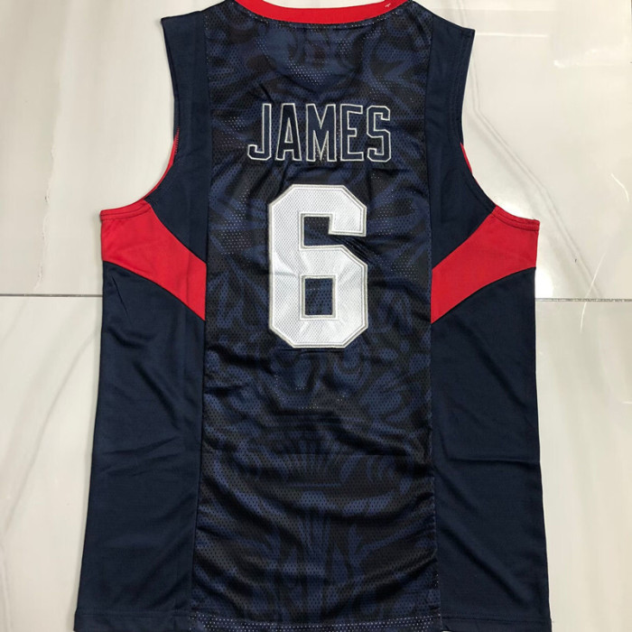 2008 Olympic USA James #6 Blue Top Quality Dense Embroidery NBA Jersey