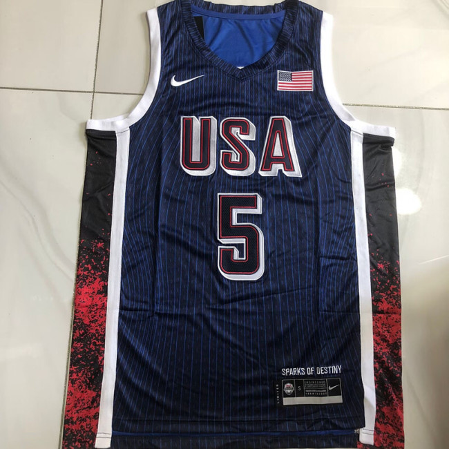 2024 Olympic USA Edwards #5 Blue Top Quality Dense Embroidery NBA Jersey