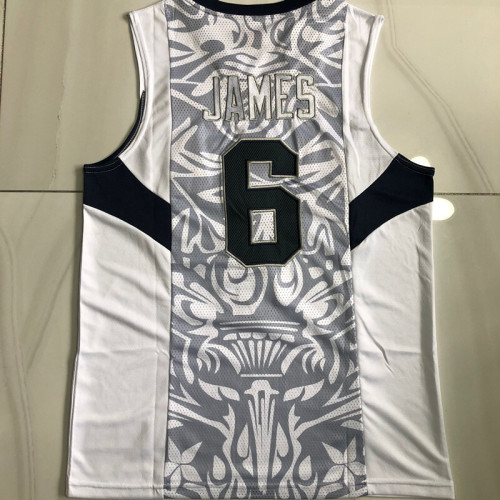 2008 Olympic USA James #6 White Top Quality Dense Embroidery NBA Jersey
