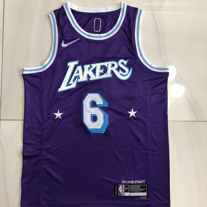 Lakers James #6 Purple City Version Top Quality Dense Embroidery NBA Jersey