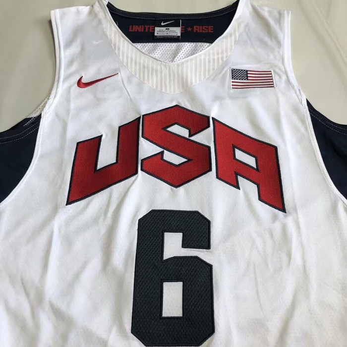 2012 Olympic USA James #6 White Top Quality Dense Embroidery NBA Jersey