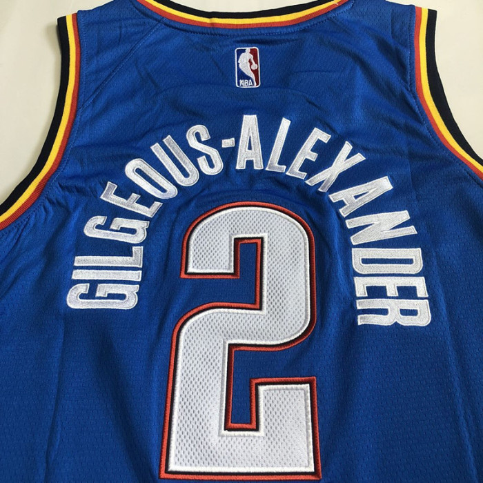 Thunder GILGEOUS-ALEXANDER #2 City Edition Blue Top Quality Dense Embroidery NBA Jersey