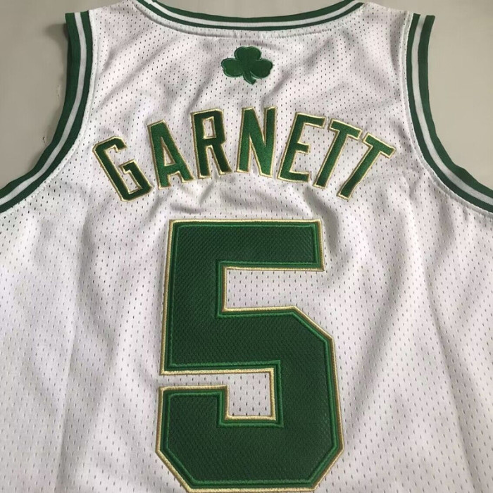2007-2008 Celtics Garnett #5 White Top Quality Dense Embroidery NBA Jersey