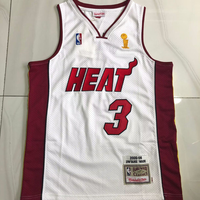 2005-2006 M&N Heat Wade #3 White Retro AU Top Quality Dense Embroidery NBA Jersey