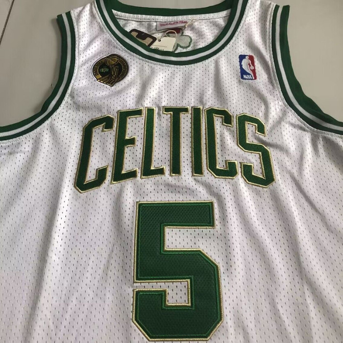 2007-2008 Celtics Garnett #5 White Top Quality Dense Embroidery NBA Jersey