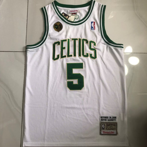 2007-2008 Celtics Garnett #5 White Top Quality Dense Embroidery NBA Jersey
